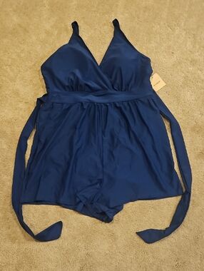 BloomChic Navy Wrap-Front One-Piece Swim Suit